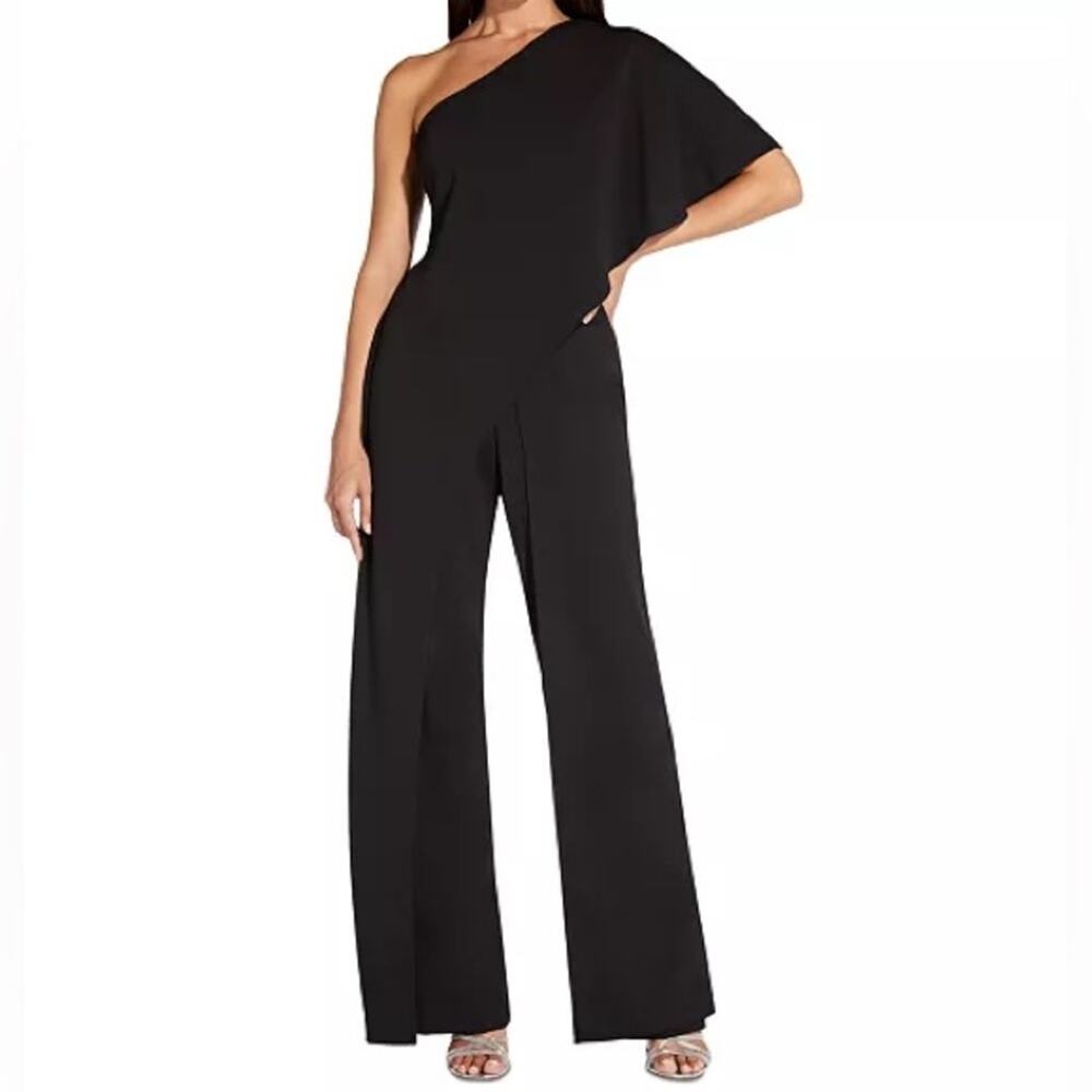 Adrianna Papell One-Shoulder Jumpsuit Black Women’s Sz 8